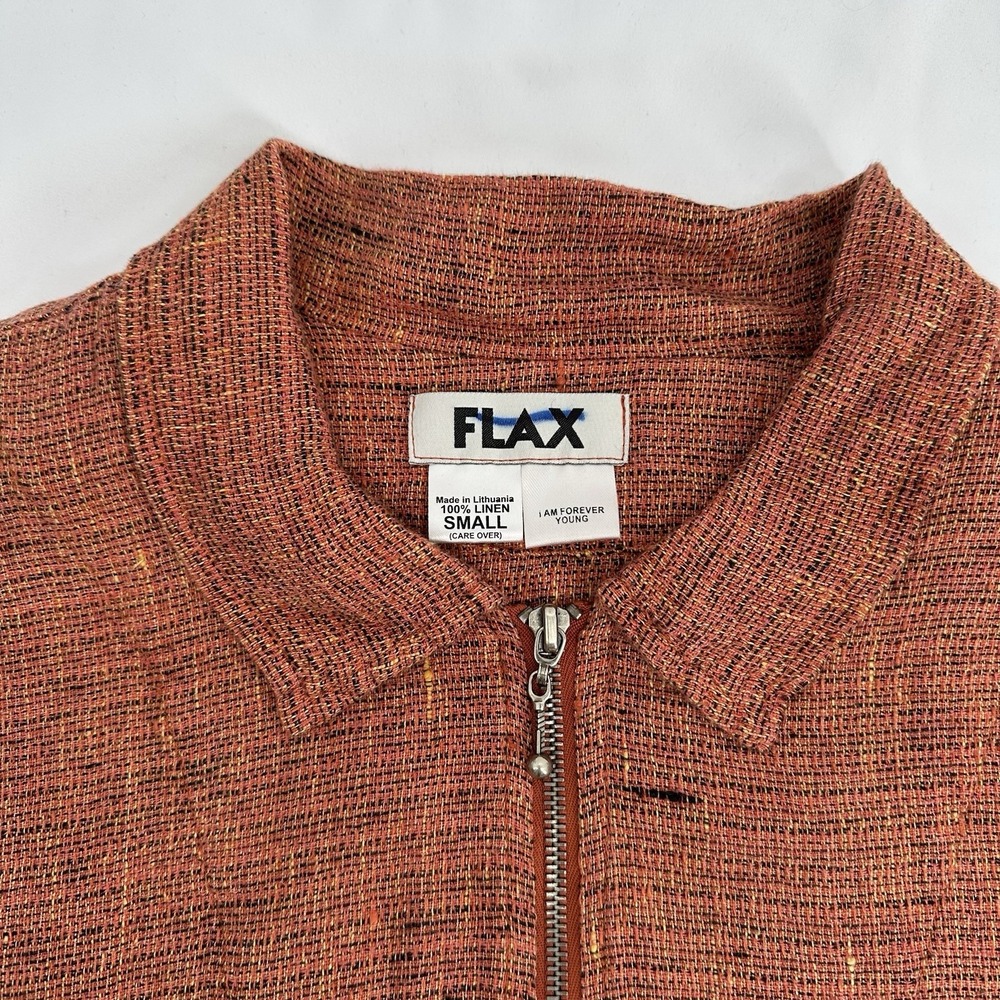 Flax Linen Sz S Orange Tweed Zip Front Jacket Collared Oversized Lagenlook‎ - Picture 6 of 9